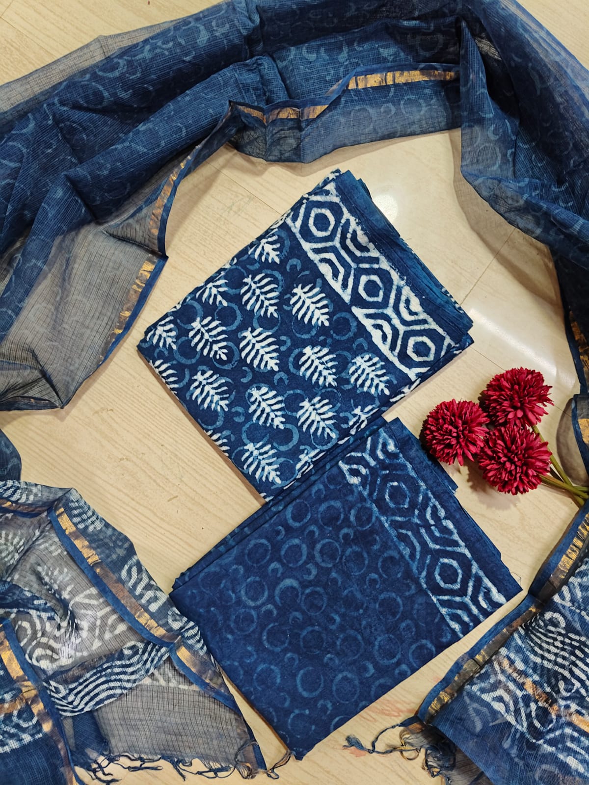 Premium Cotton Hand Block Top and Phant With Kotta Dupatta RS85