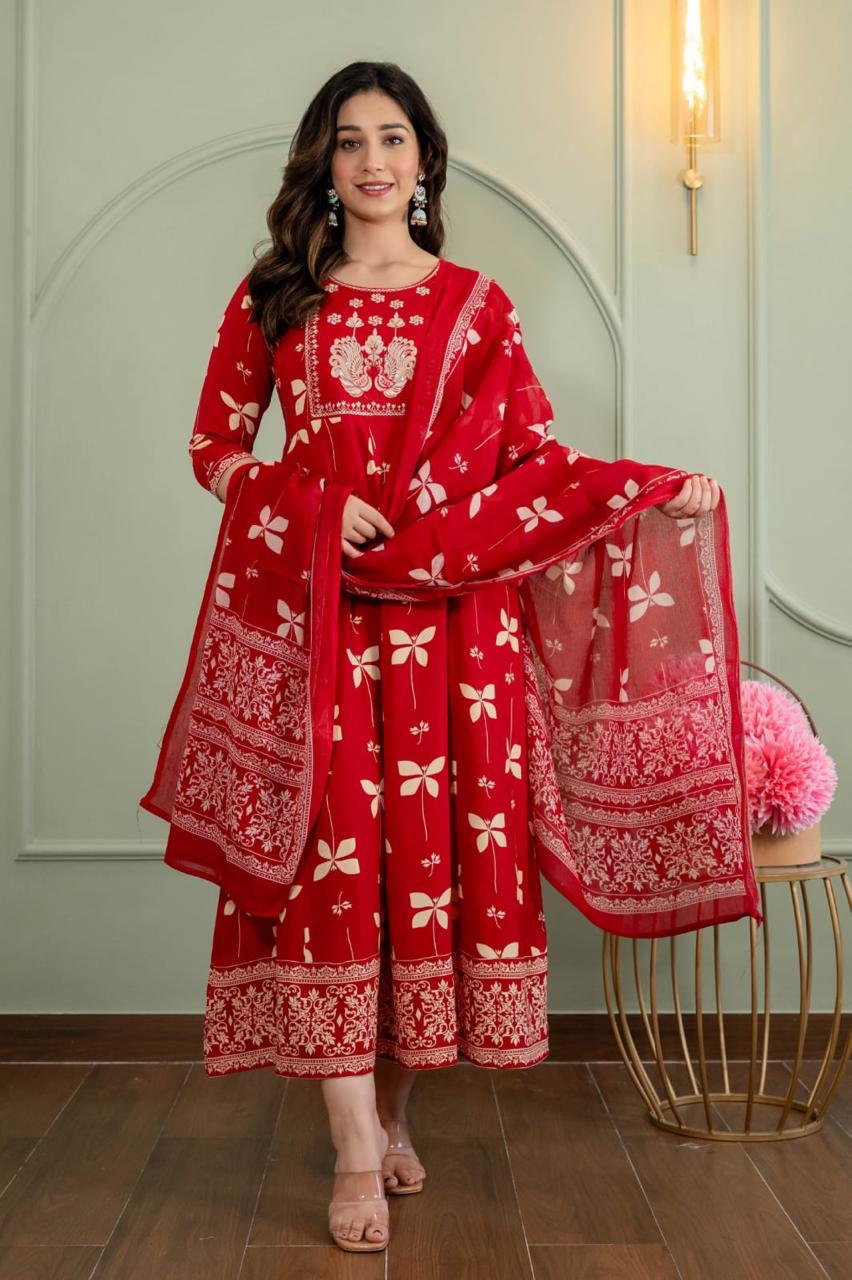 Cotton Floral Anarkali (Without Phant)  AS90
