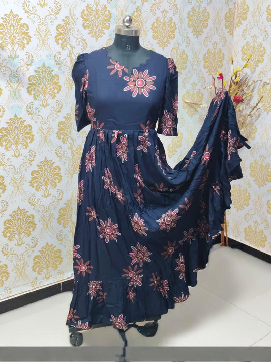 Premium Rayon Floral Frock - CFF91