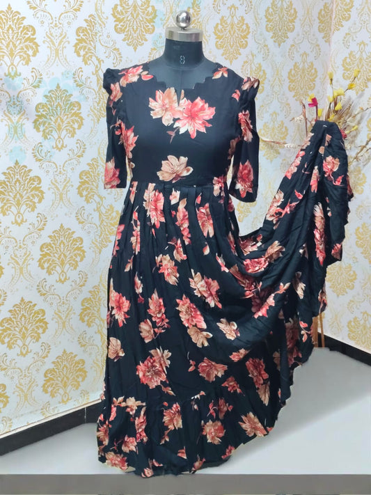 Premium Rayon Floral Frock - CFF93