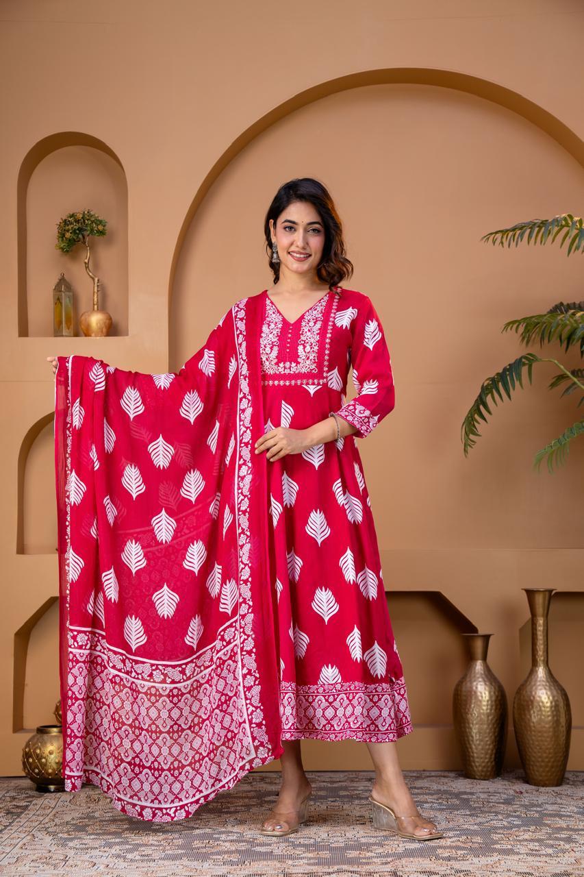 Cotton Floral Anarkali (Without Phant)  AS94