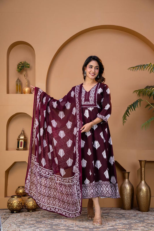 Cotton Floral Anarkali (Without Phant)  AS95