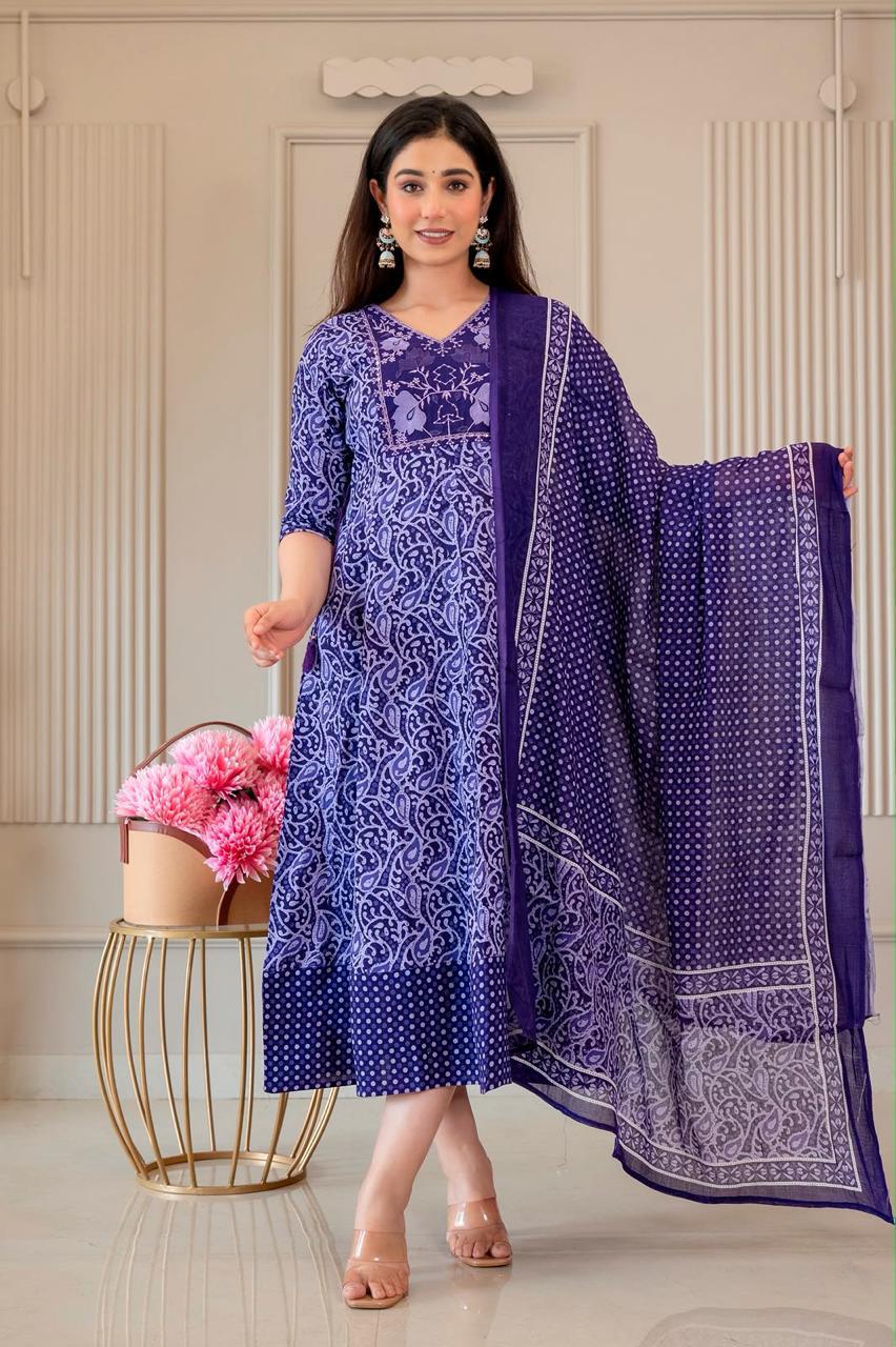 Cotton Floral Anarkali (Without Phant)  AS96