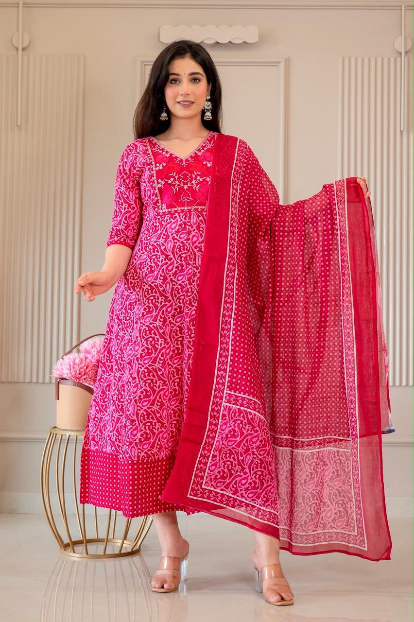 Cotton Floral Anarkali (Without Phant)  AS97
