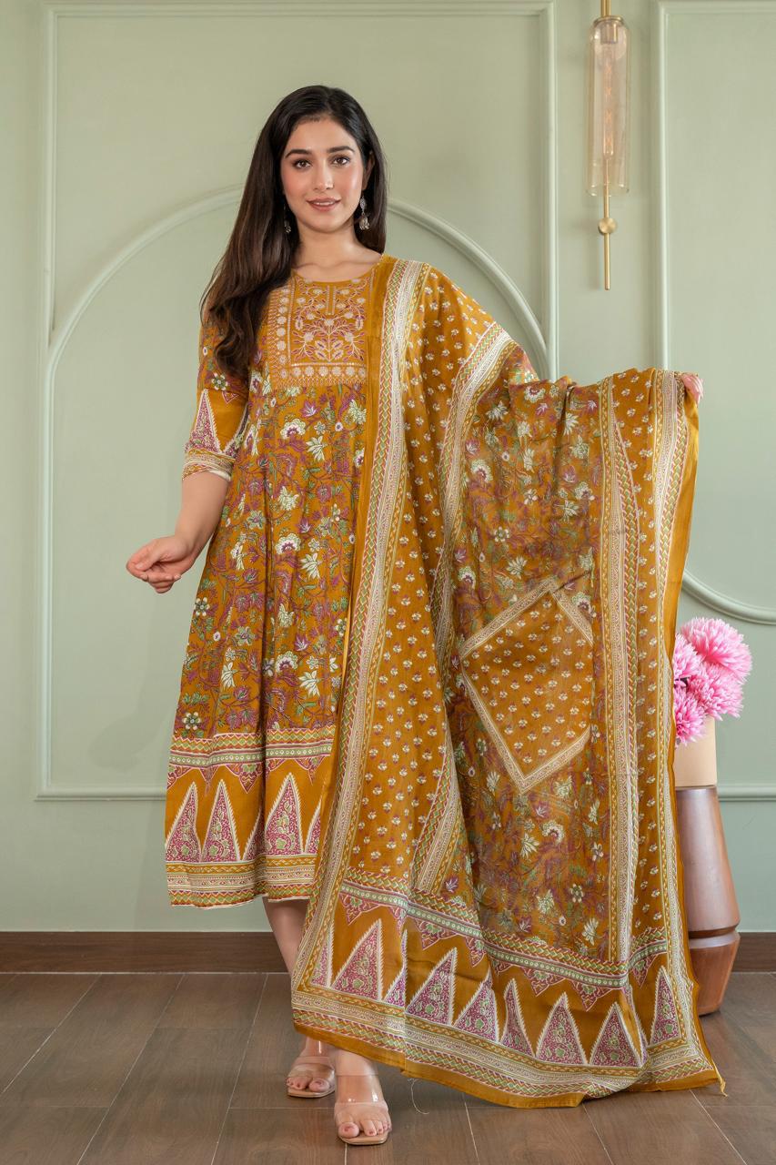 Cotton Floral Anarkali (Without Phant)  AS98