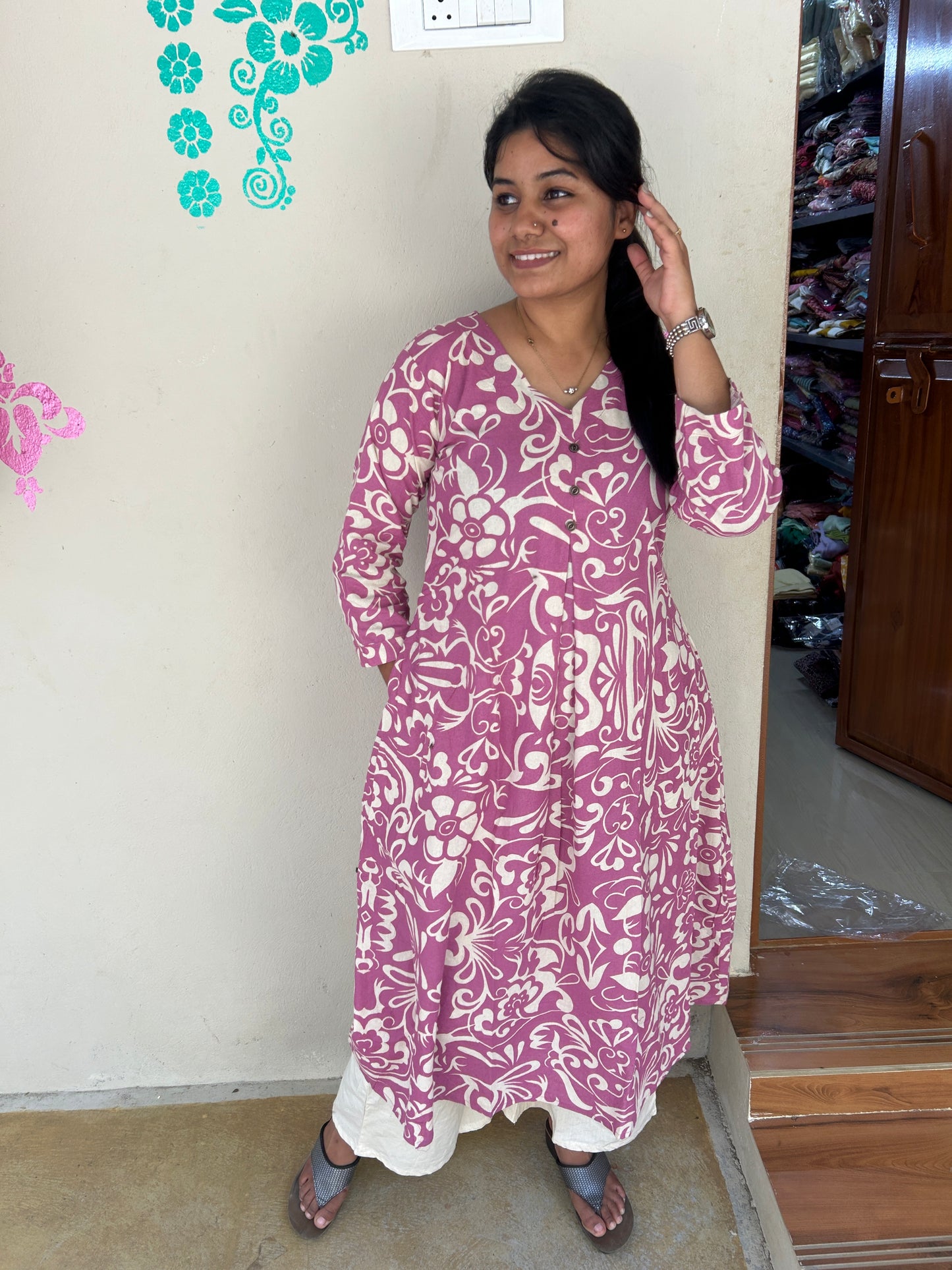 Honey Cotton A Line Kurti with Palazo - HCAK1