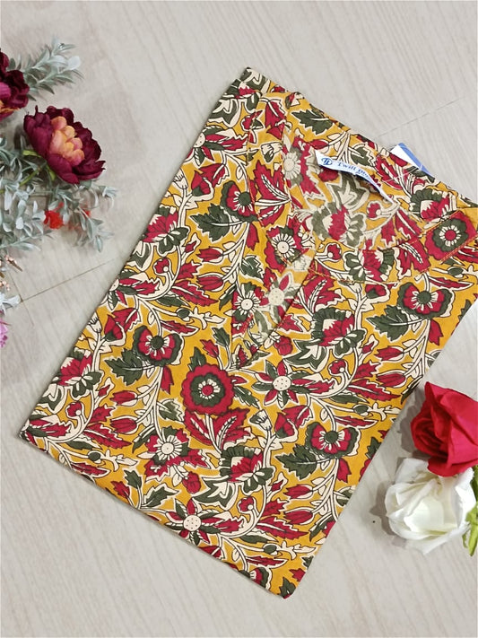 kalamkari cotton side cut kurti-KMk0022