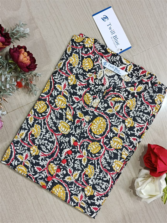 kalamkari cotton side cut kurti-KMk0020