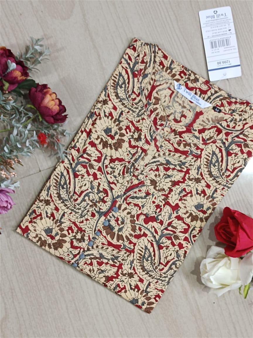 kalamkari cotton side cut kurti-KMk0021