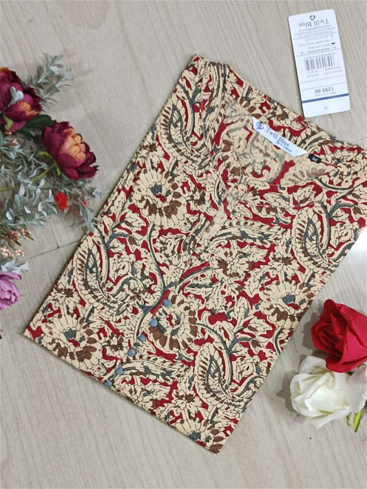 kalamkari cotton side cut kurti-KMk0021