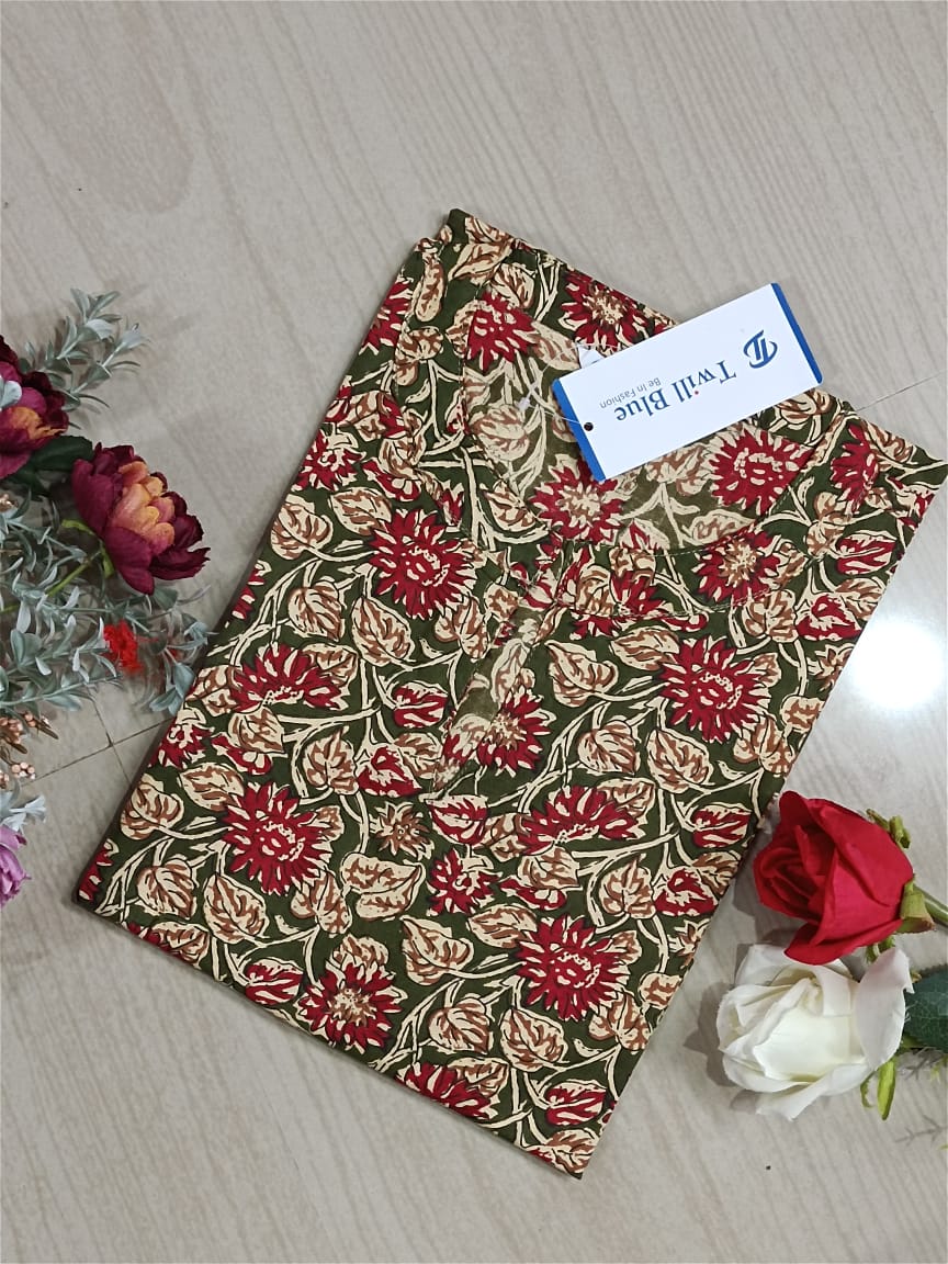 kalamkari cotton side cut kurti-KMk0023