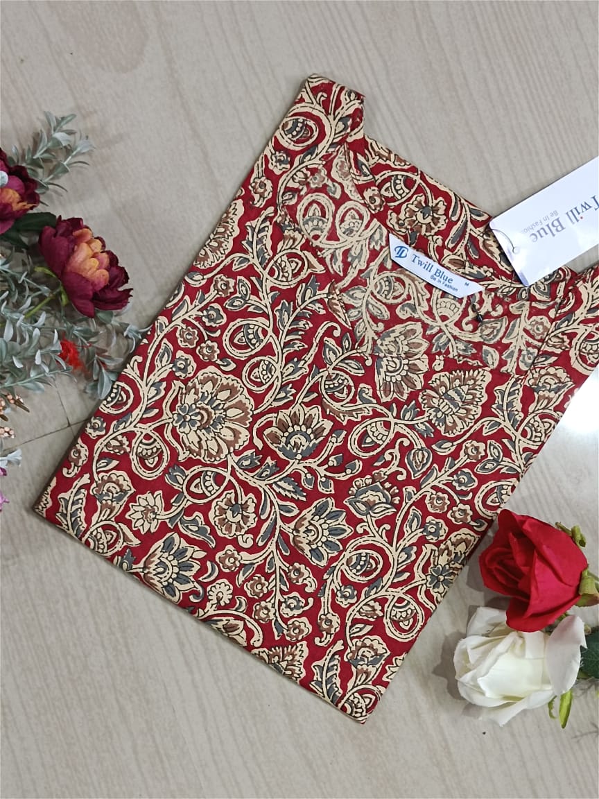 kalamkari cotton side cut kurti-KMk0027