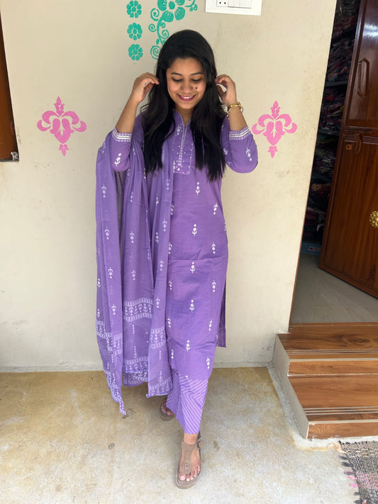 Budgeted Cotton 3 Piece Set - BC04  (Pre Booking For 15 Days)