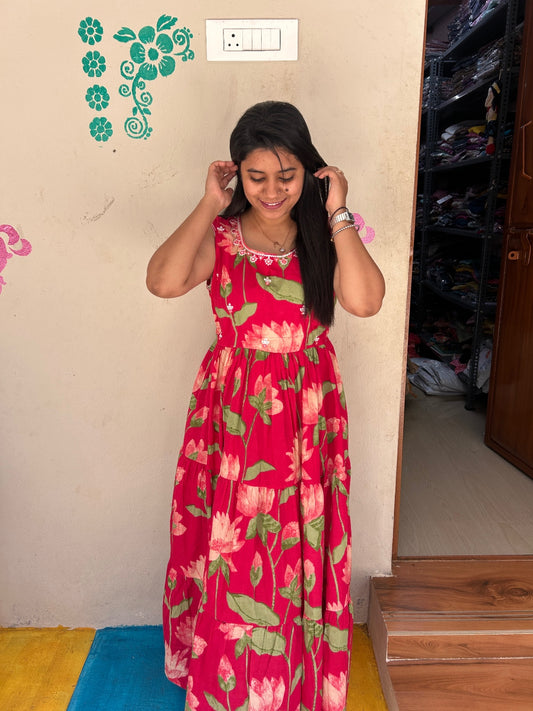 Cotton Long Sleveless Frocks CLF36