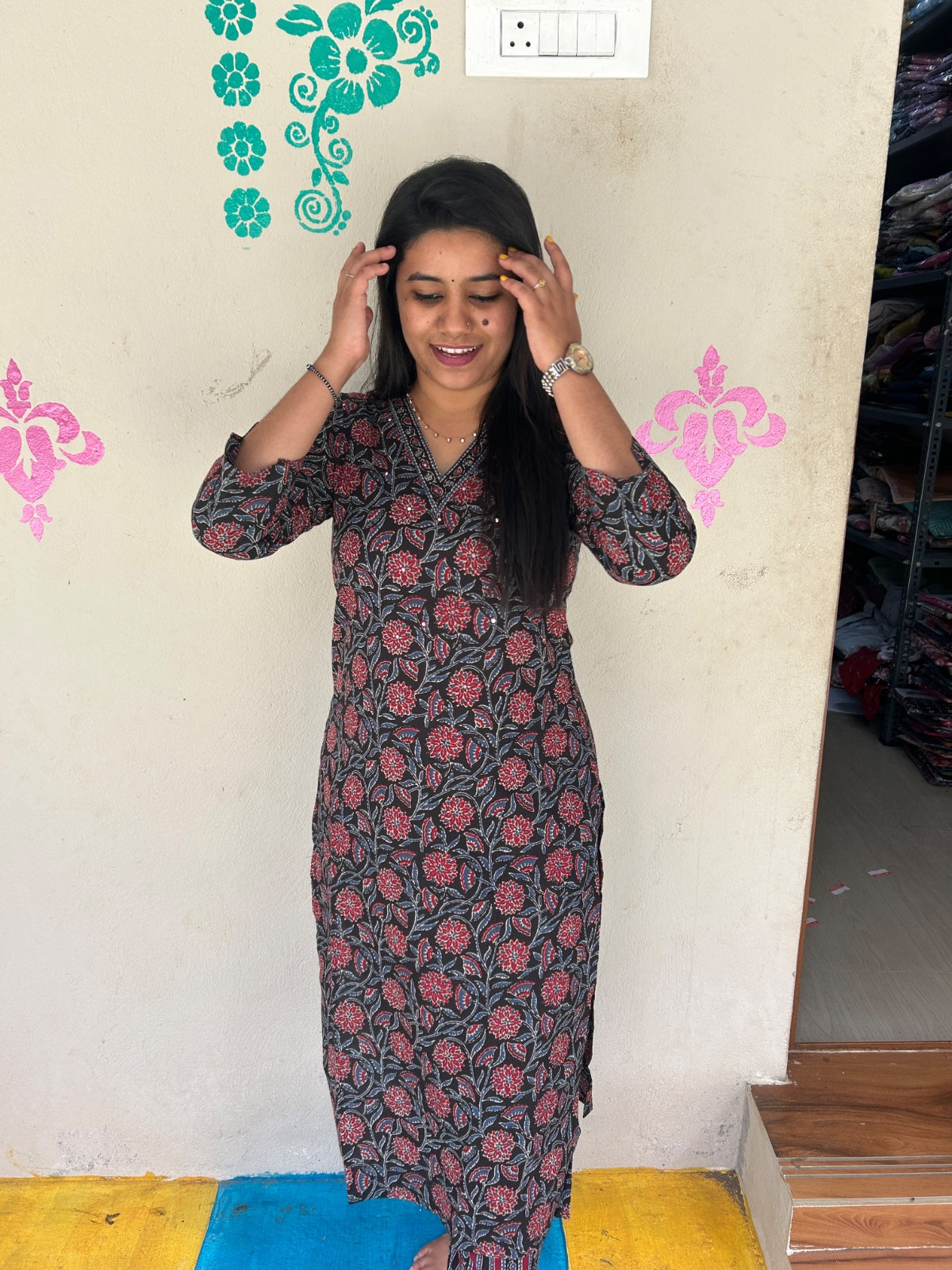 V neck Kurthi with Pant  ALN70
