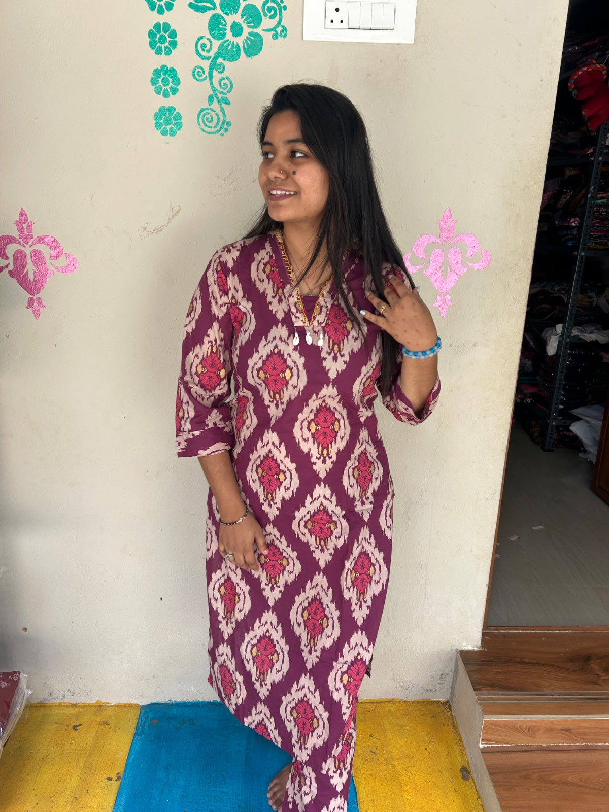 V neck Kurthi with Pant  ALN80