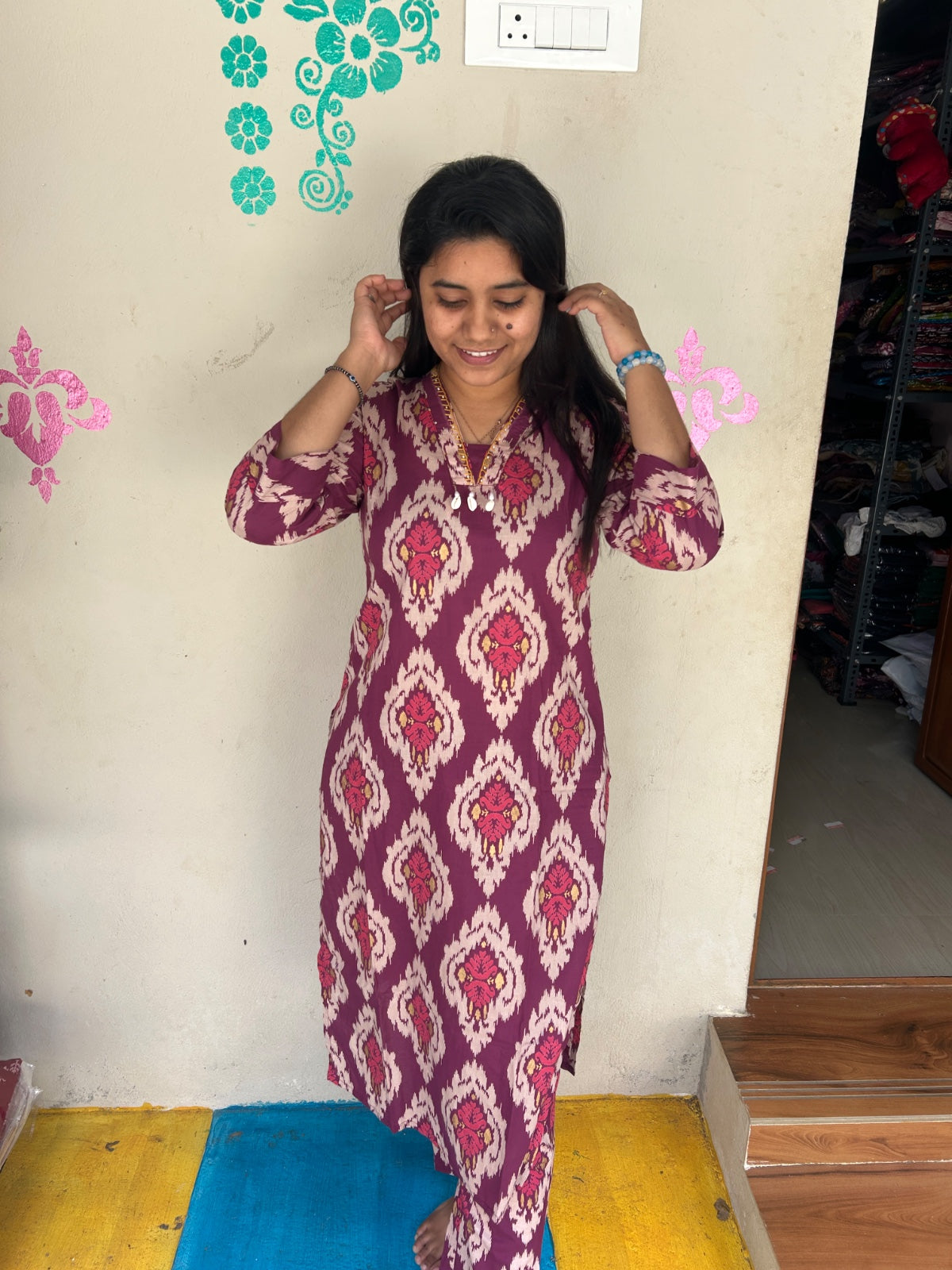 V neck Kurthi with Pant  ALN80