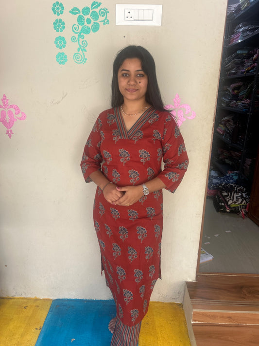 V neck Kurthi with Pant  ALN97