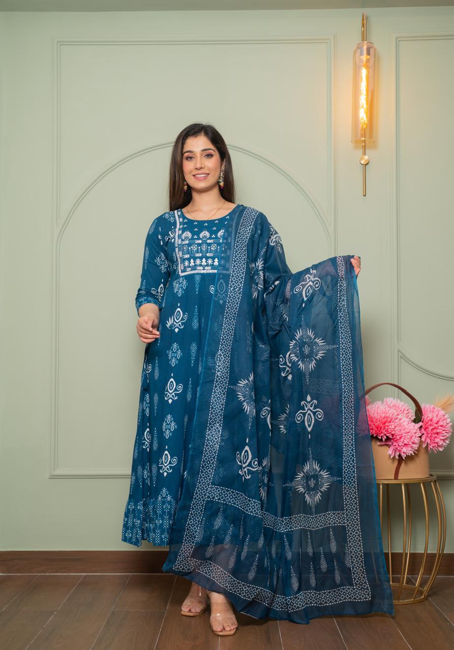 Cotton Floral Anarkali - AS26