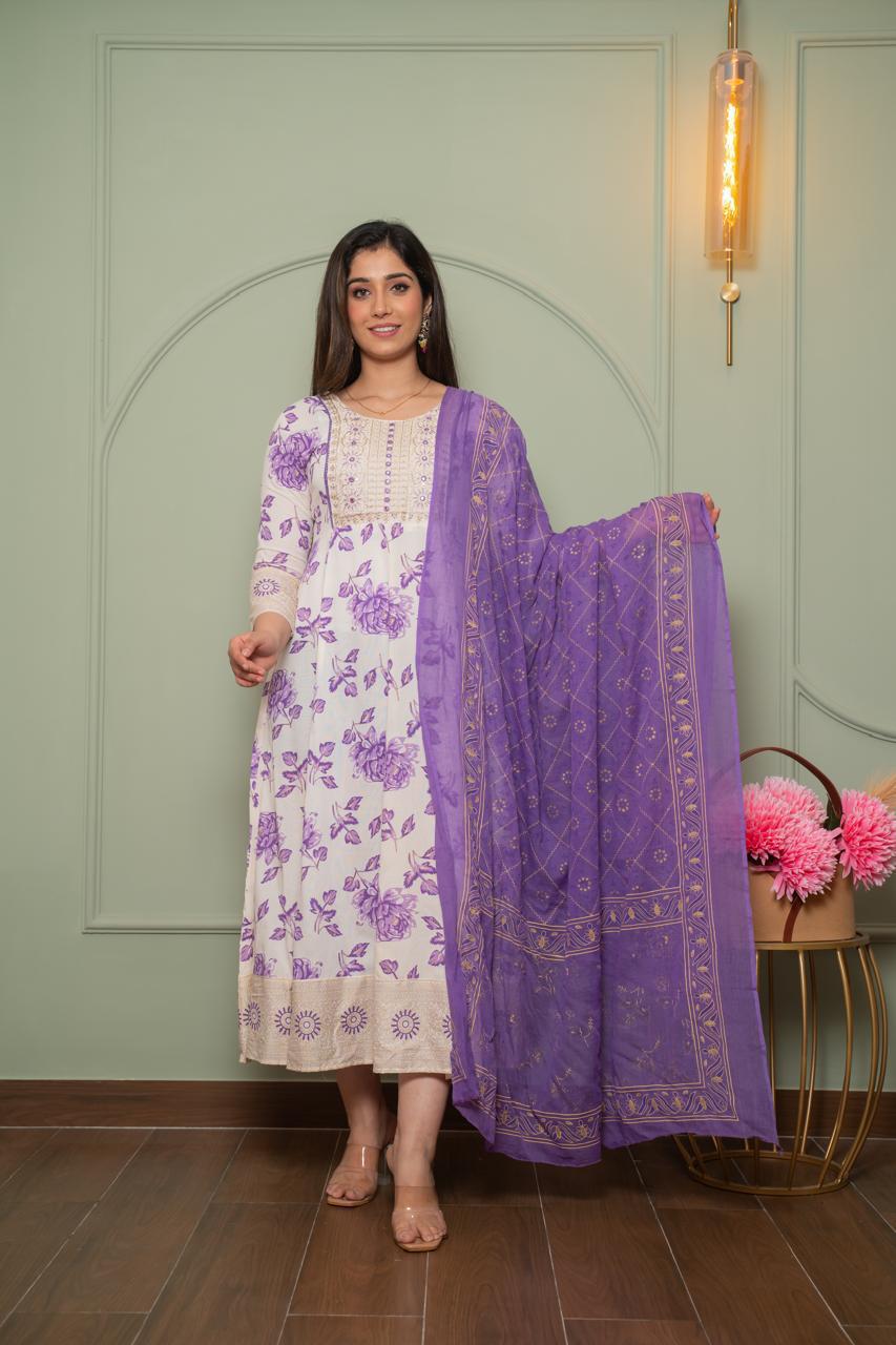 Cotton Floral Anarkali - AS29
