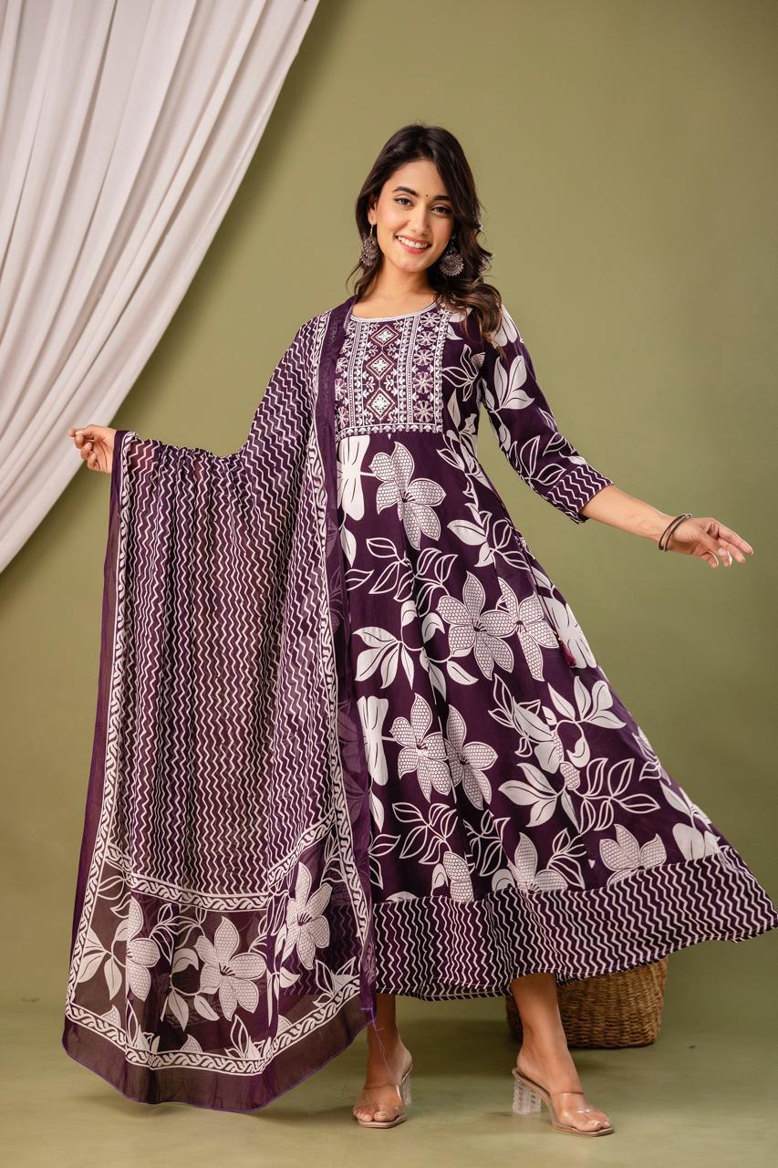 Cotton Floral Anarkali - AS13