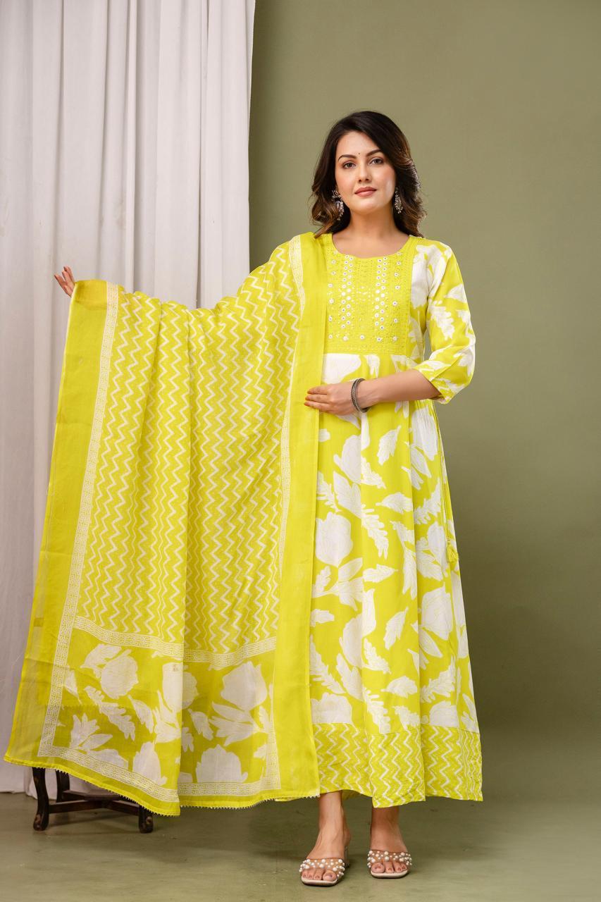 Cotton Floral Anarkali - AS30