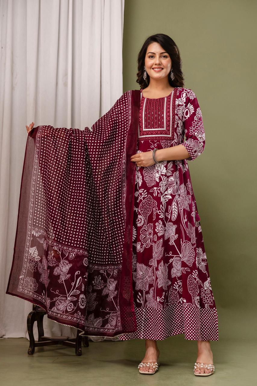 Cotton Floral Anarkali - AS19