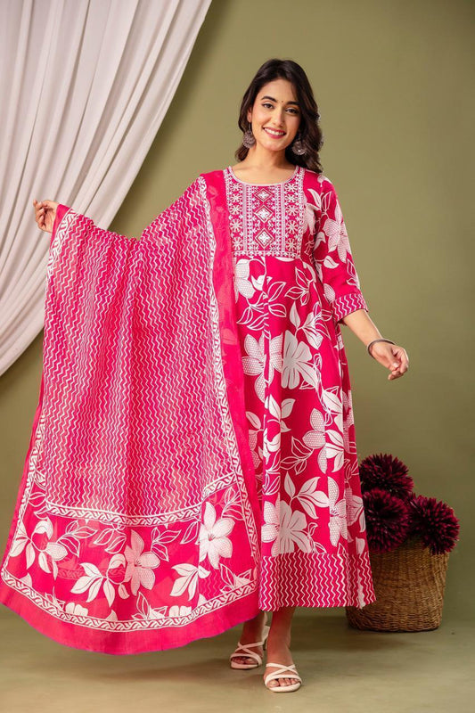 Cotton Floral Anarkali - AS16