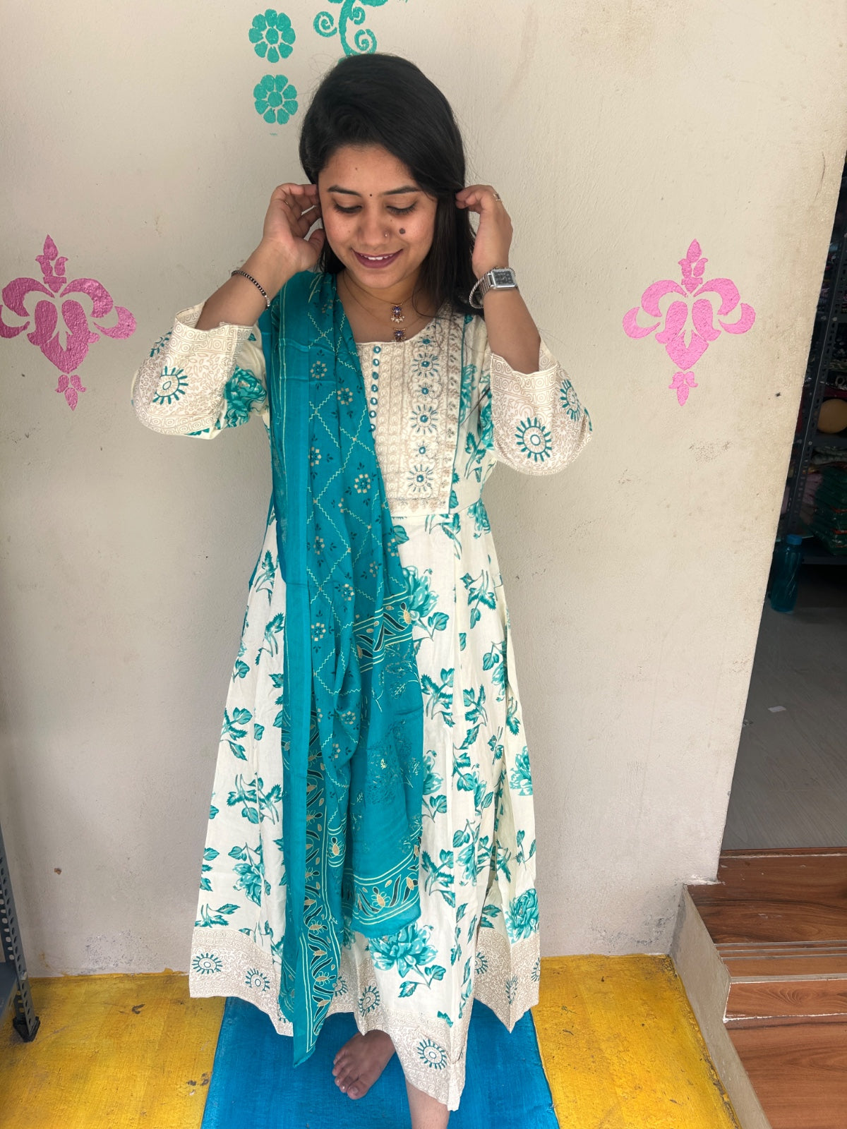 Cotton Floral Anarkali - AS12