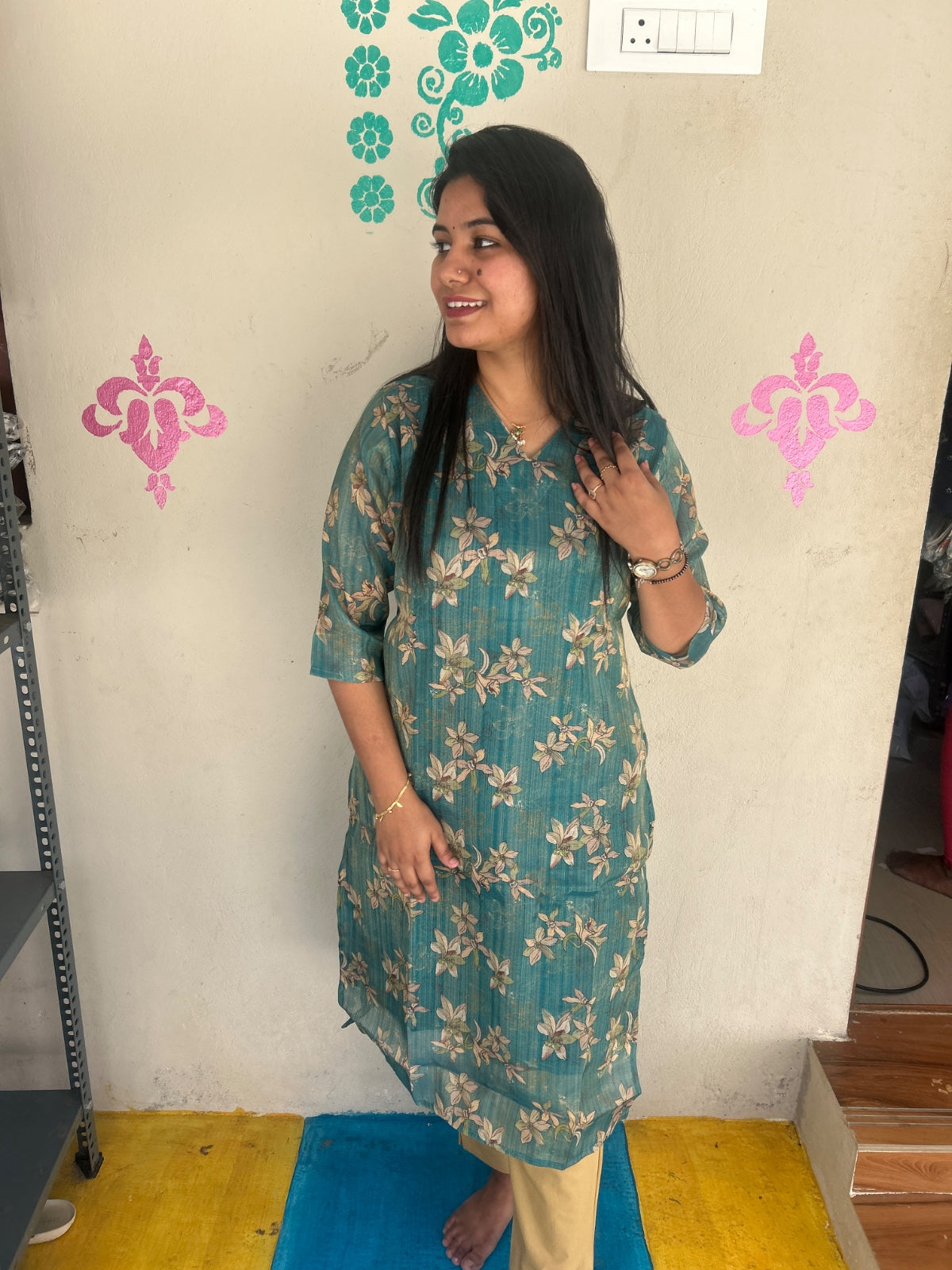 Floral Tissue Kurti - FTK43