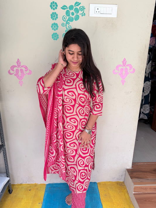 Kurti with Pant and Linen Dupatta sets - KPL37