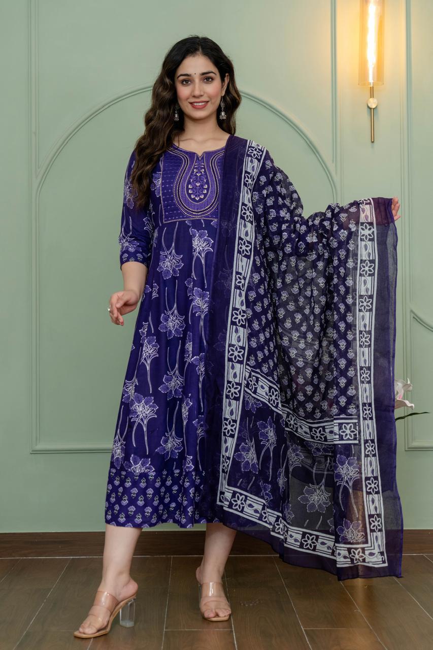 Cotton Floral Anarkali - AS28