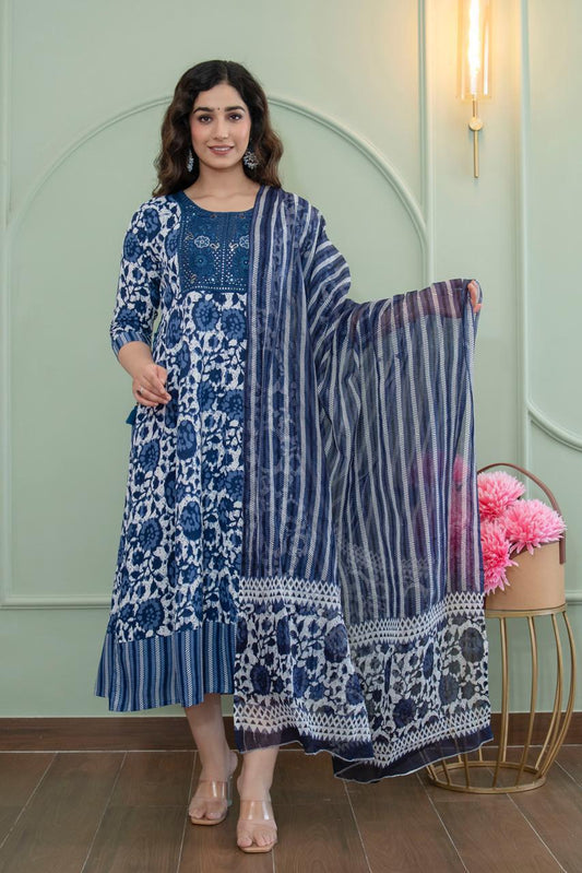 Cotton Floral Anarkali - AS26