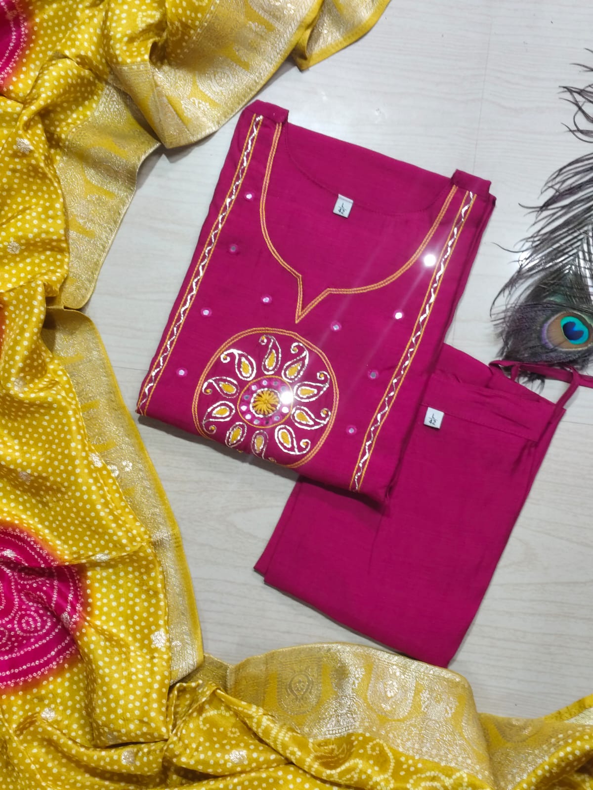 CHANDHERI SILK KURTHI SET - EW10