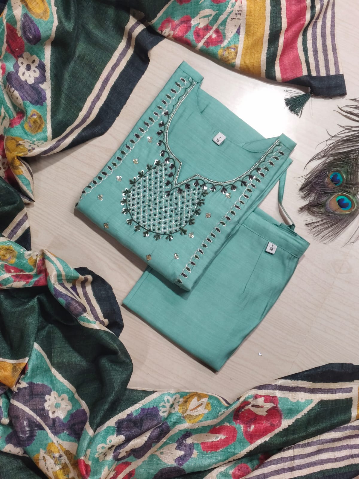 CHANDHERI SILK KURTHI SET - EW15