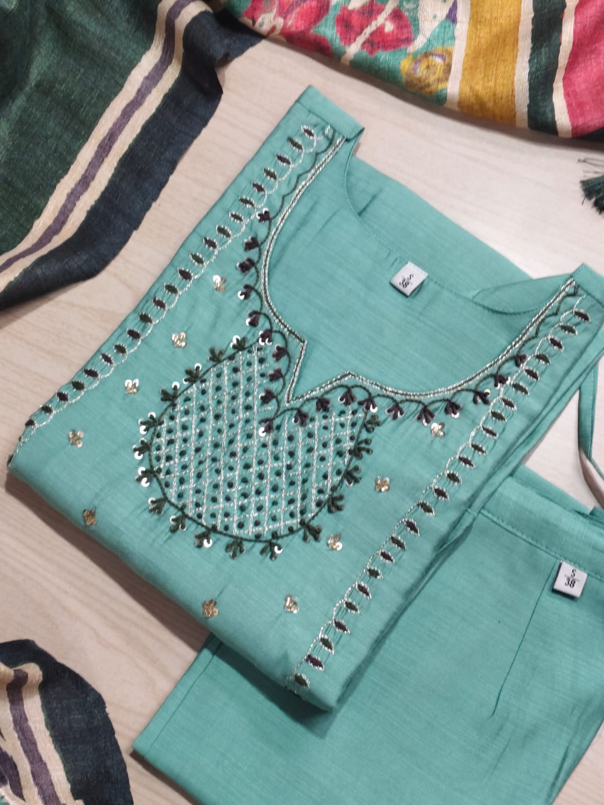 CHANDHERI SILK KURTHI SET - EW15