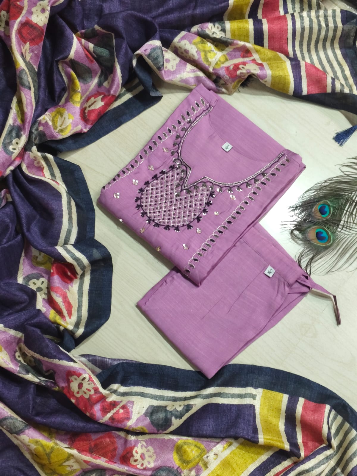 CHANDHERI SILK KURTHI SET - EW13