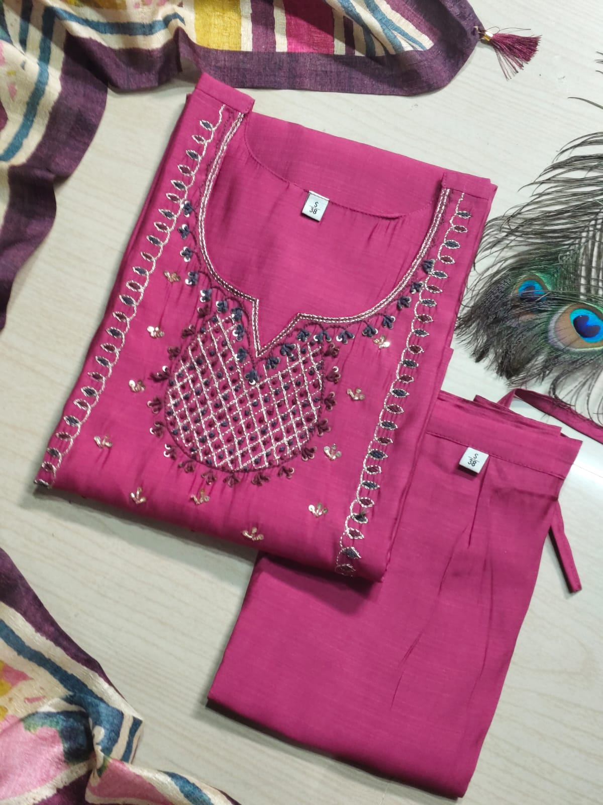 CHANDHERI SILK KURTHI SET - EW14