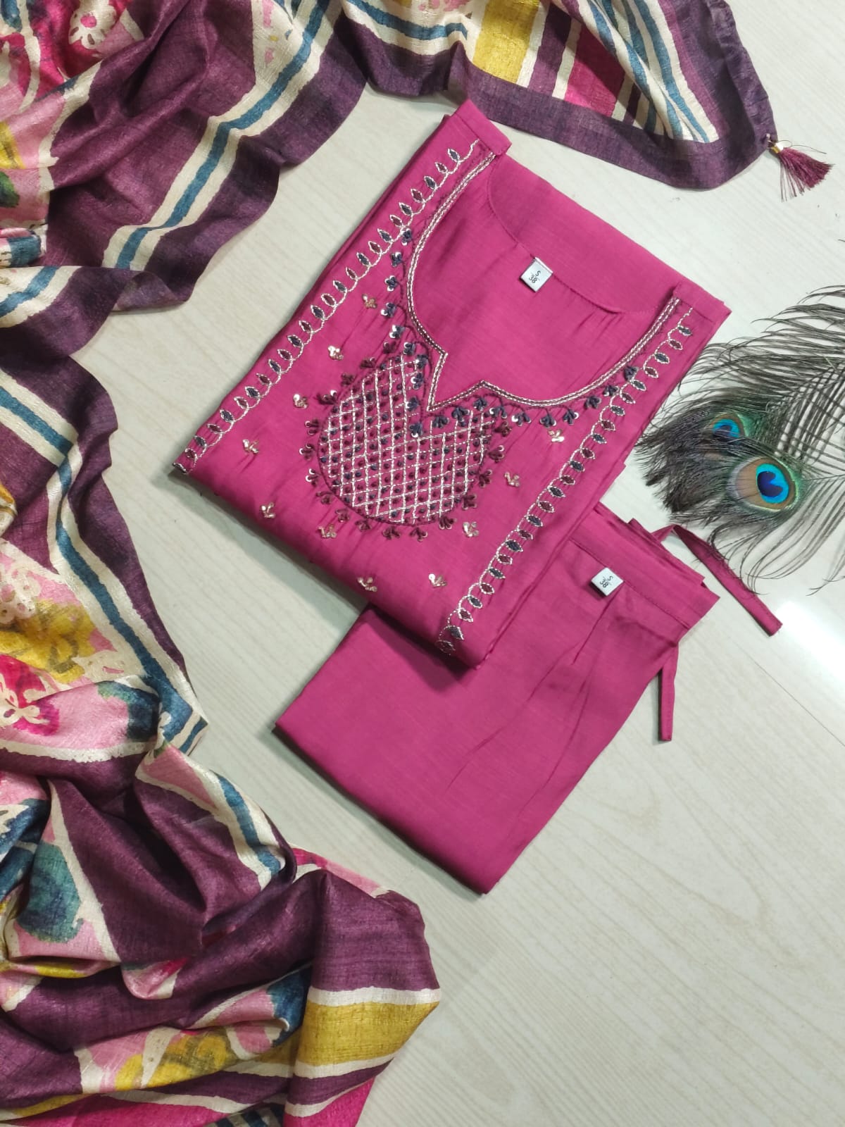 CHANDHERI SILK KURTHI SET - EW14