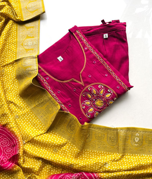 CHANDHERI SILK KURTHI SET - EW10