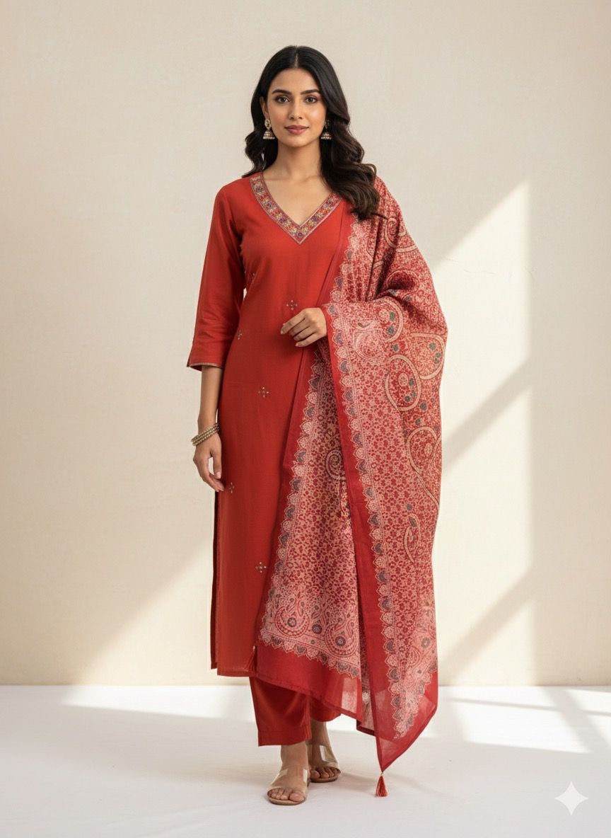 CHANDHERI SILK KURTHI SET - EW12