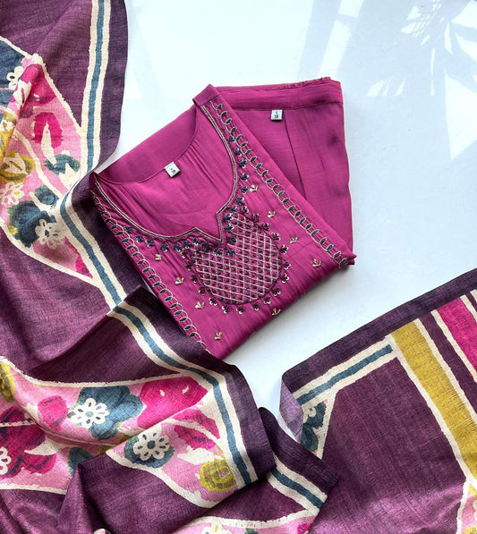 CHANDHERI SILK KURTHI SET - EW14