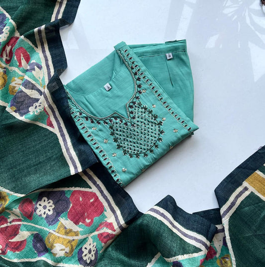 CHANDHERI SILK KURTHI SET - EW15