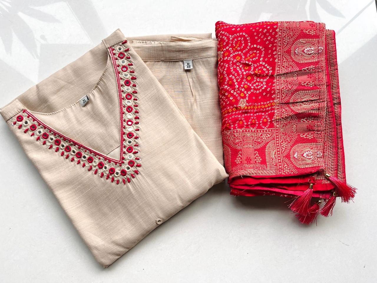 CHANDHERI SILK KURTHI SET - CSK91