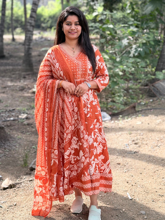 Cotton Floral Anarkali - AS25