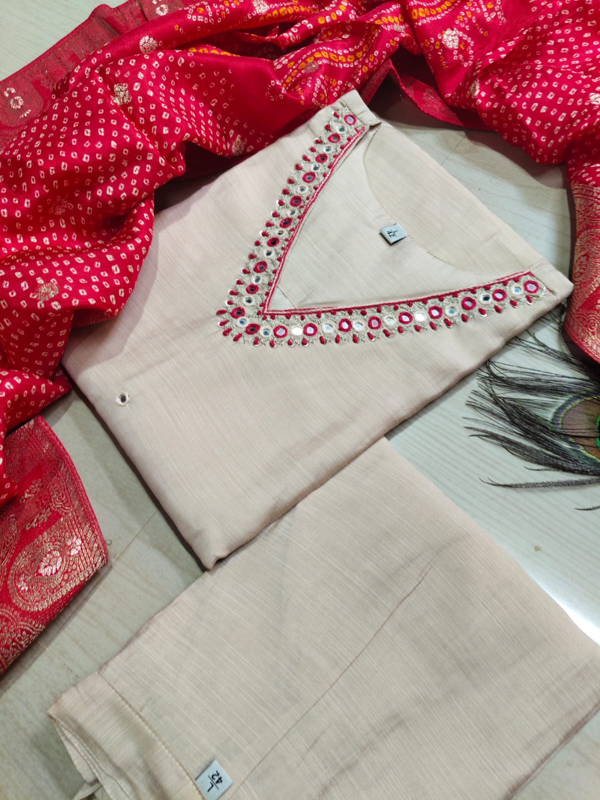 CHANDHERI SILK KURTHI SET - EW04
