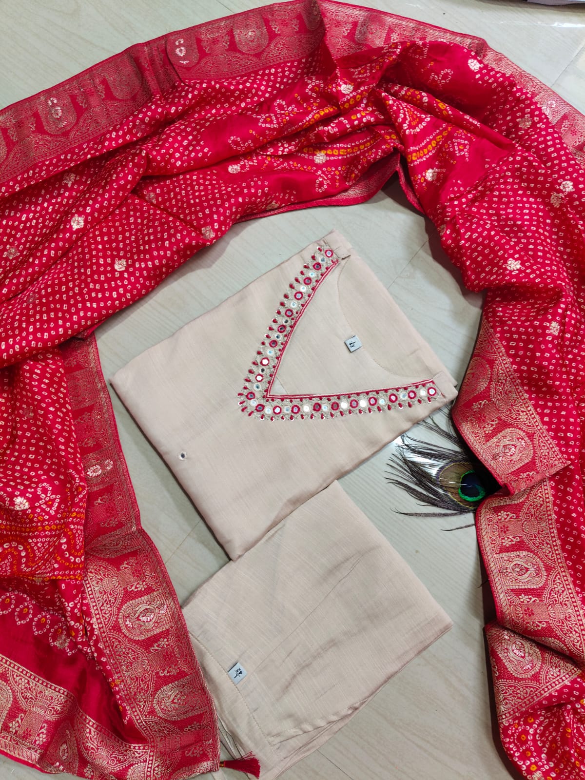 CHANDHERI SILK KURTHI SET - EW04