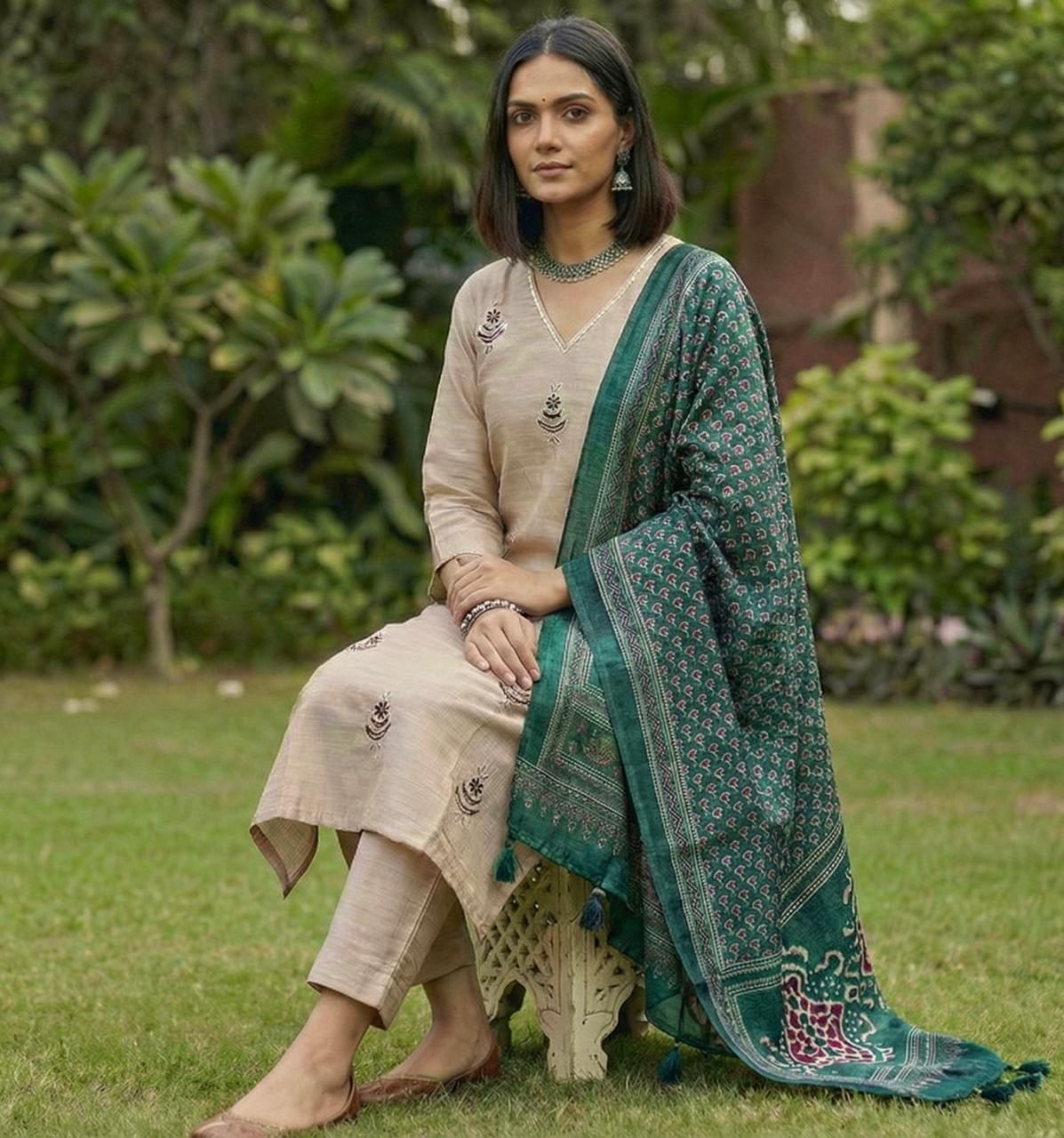 CHANDHERI SILK KURTHI SET - EW06