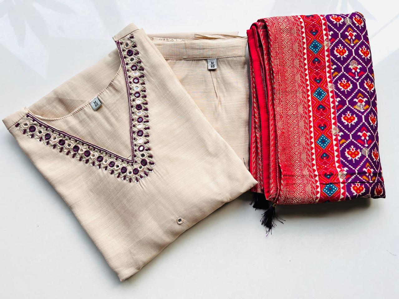 CHANDHERI SILK KURTHI SET - EW01