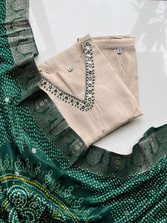 CHANDHERI SILK KURTHI SET - EW02